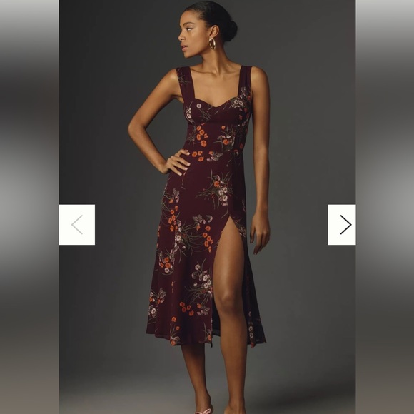 Reformation Dresses & Skirts - Reformation Fulton Deep Burgundy Floral Midi Dress with High Slit